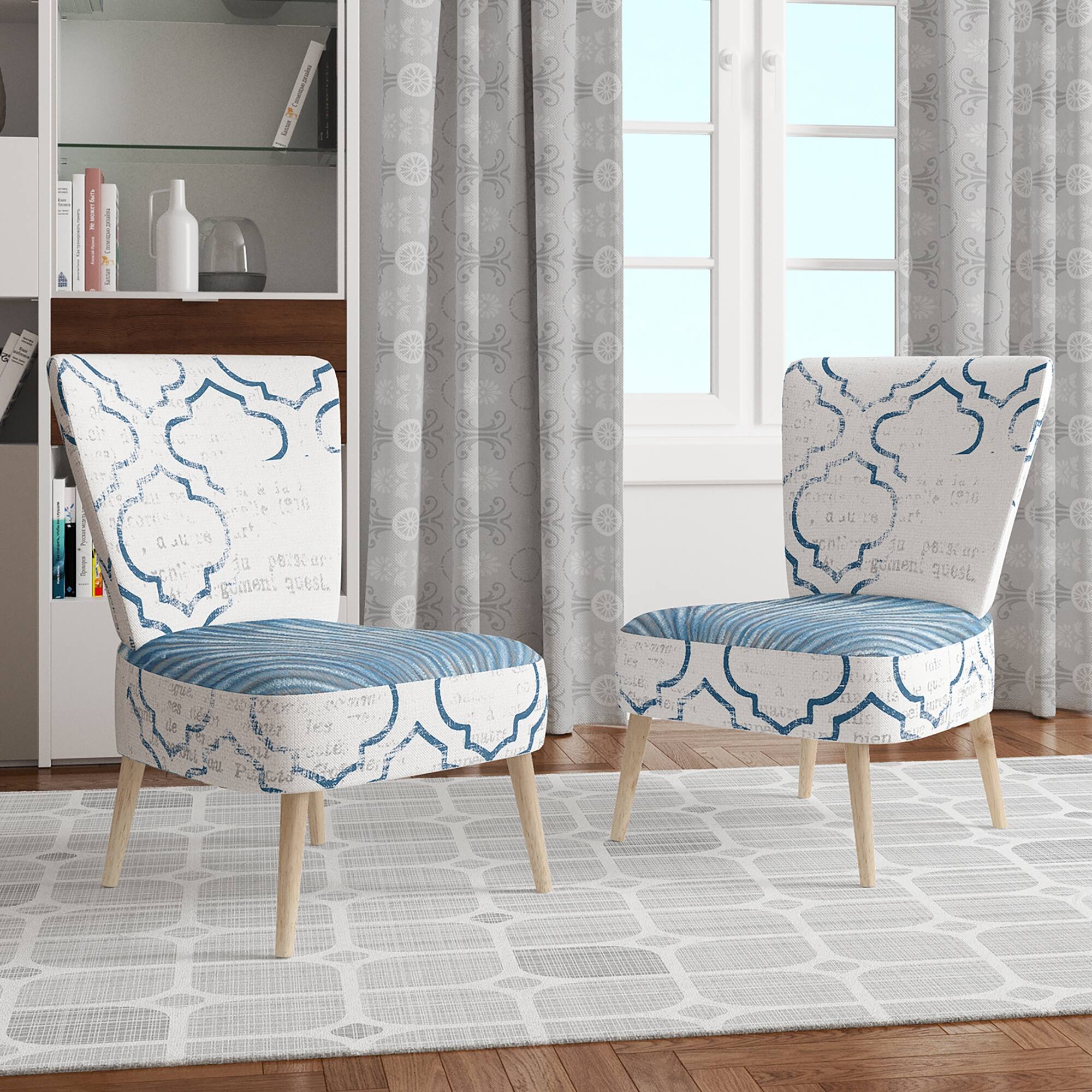 Designart "Navy Blue Scallop Shell" Upholstered Nautical & Coastal